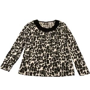 Southern Lady Blouse Women Small Petite SP Black Cheetah Preppy Granny Career